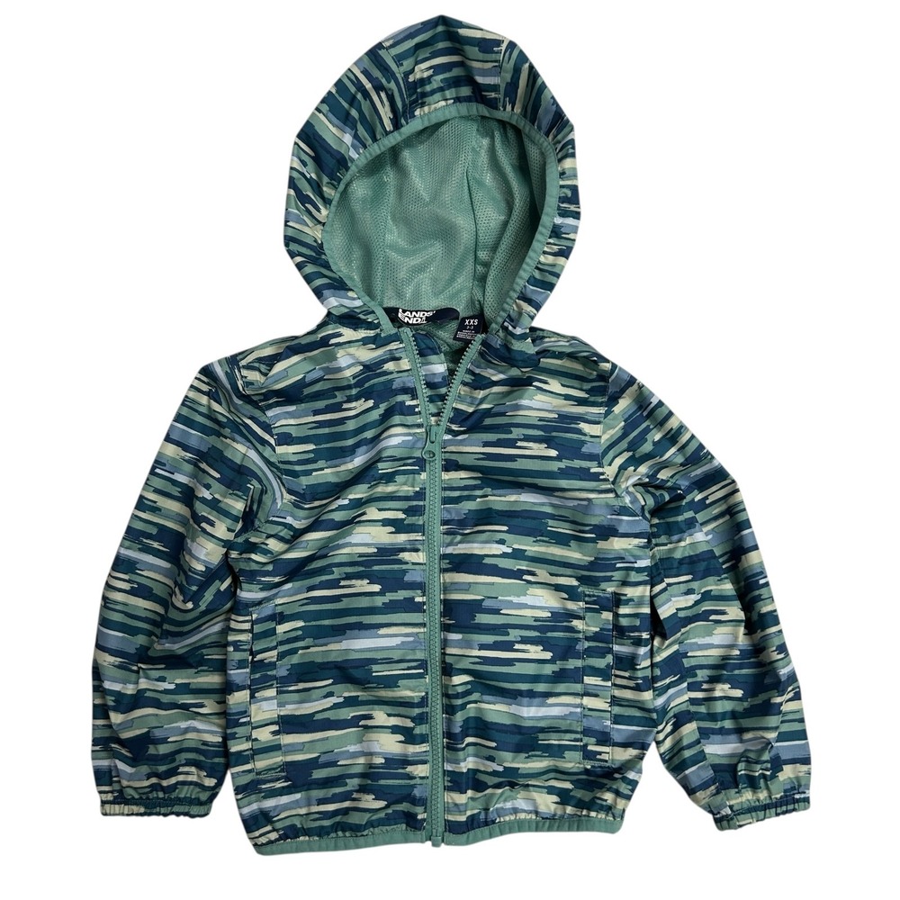 Lands End Kids Coat‎ 2XS 2-3Y Windbreaker Full Zip Blue Green Lightweight Jacket
